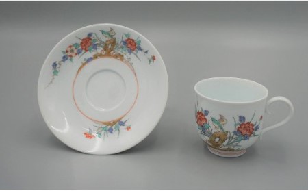 柿右衛門窯作 珈琲碗（丸形）絵変わり（牡丹鳥文・菊鳥文）2客組 af009