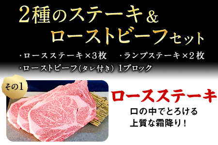 2種のステーキ&ローストビーフセット 1kg超 赤牛 ランプ 《60日以内に出荷予定(土日祝除く)》 st-p