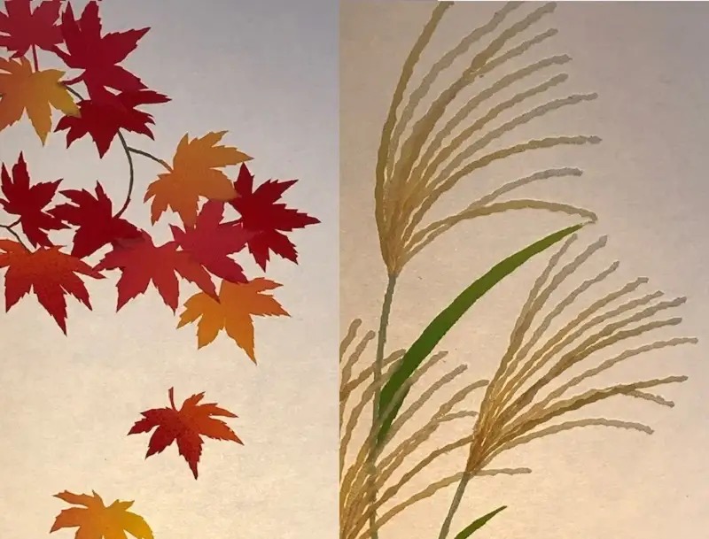 着物生地で作ったおしゃれな行灯（あんどん） 秋の植物