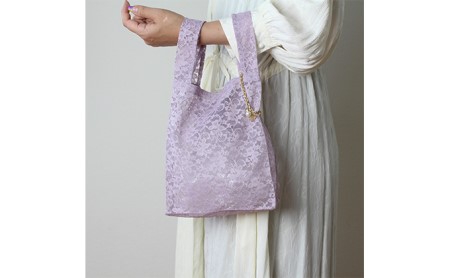 〈Chaleur シャルール〉Ribbon marcheレース【S】サイズ ファッション かばん トートバッグ 手提げ  S ネイビー