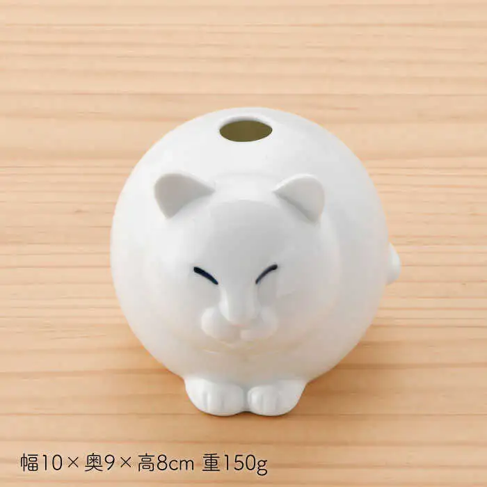 【波佐見焼】 一輪挿し ・ねこ（白釉・つや有り） インテリア 陶器 雑貨 【アトリエやま】 [RE13]  波佐見焼