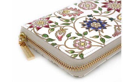 【文庫屋大関】 大容量　ぐるっとファスナーの長財布　花更紗【皮革工芸品】 ファッション小物 民芸品 