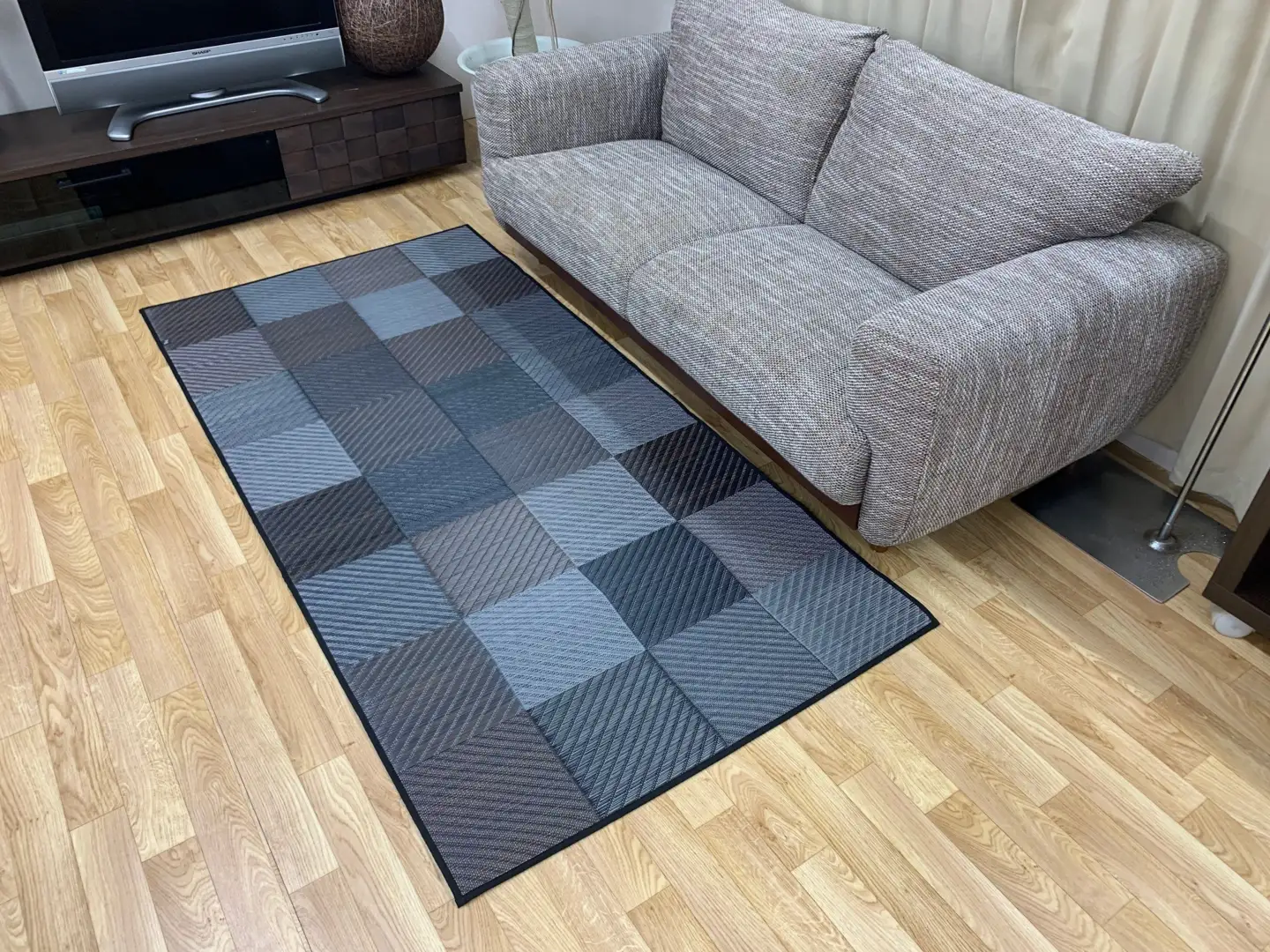 福岡 花ござ DXカラフルブロック 140×200cm（ブルー/グレイ/グリーン） カーペット ラグ