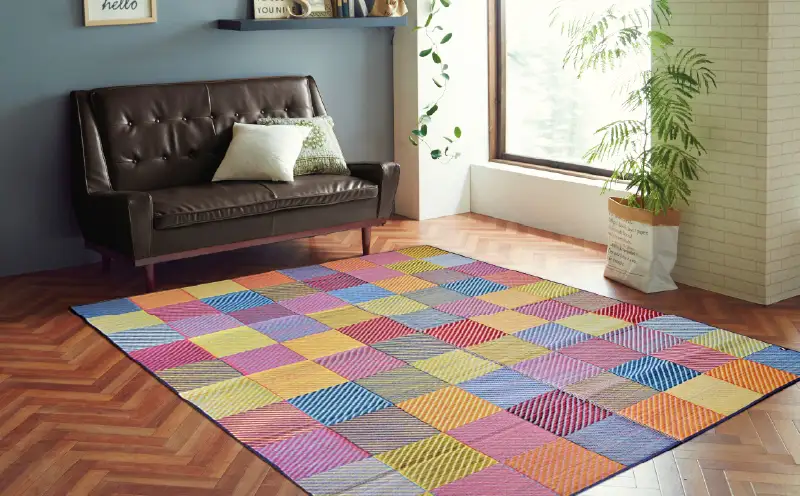 福岡 花ござ DXカラフルブロック 240×320cm（ブルー/グレイ/グリーン） カーペット ラグ