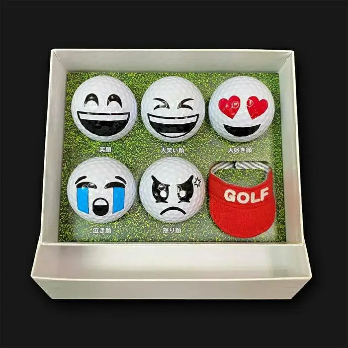 【撮るんだ】可愛いゴルフボール5種＋サンバイザーのギフトパッケージ（サンバイザー：オレンジ)