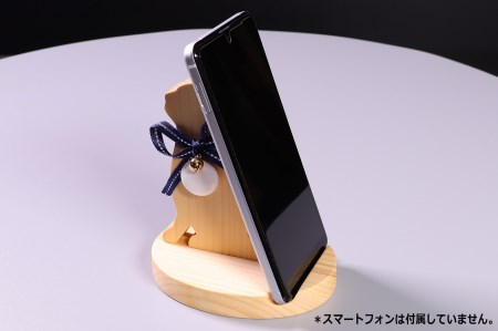 木製 スマホスタンド ねこ 蛤碁石付き