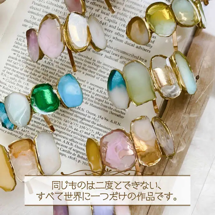 【国産樹脂使用】アゲートスライス ヘア アクセサリー 2点 セット [ABAS008]