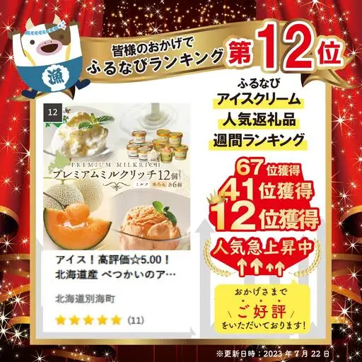 アイス！高評価★5.00  プレミアムミルクリッチ・メロン 計12個 各6個 北海道 別海町