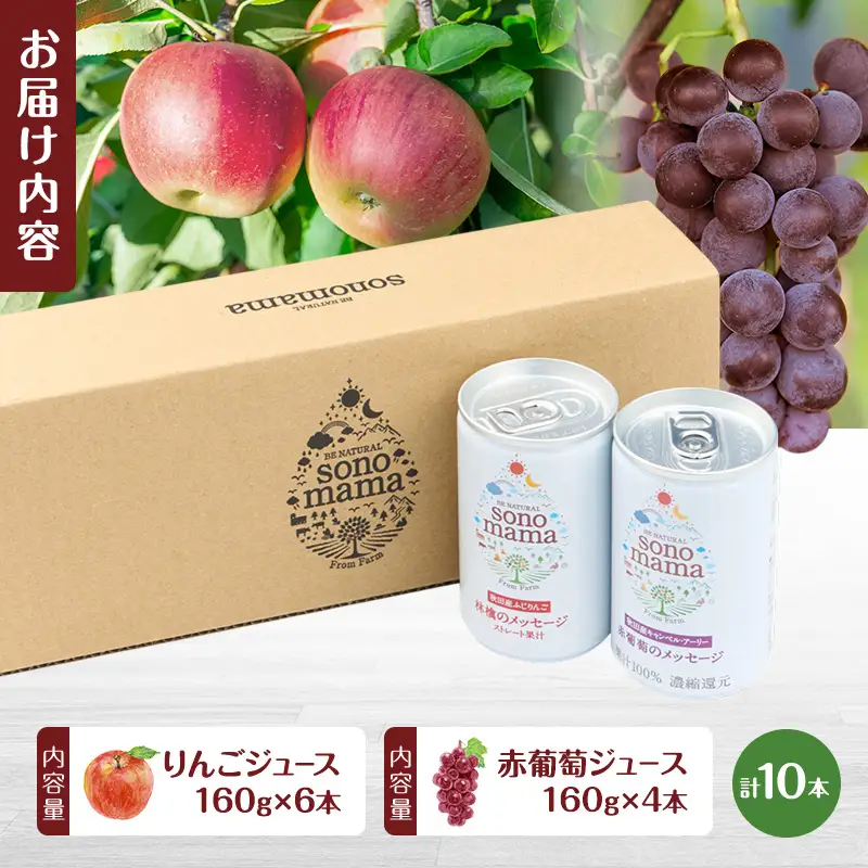 ジュースセット sonomamaりんご赤ぶどう ジュースセット【160g×10本】