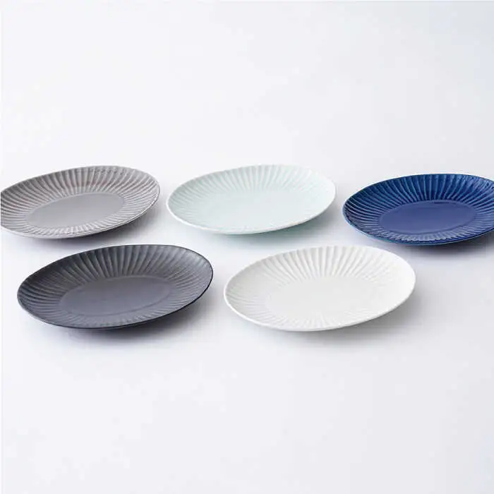 【波佐見焼】しのぎ 楕円皿 プレート（小） 5colors 5枚セット 食器 皿 【一龍陶苑】 [CC56]  波佐見焼