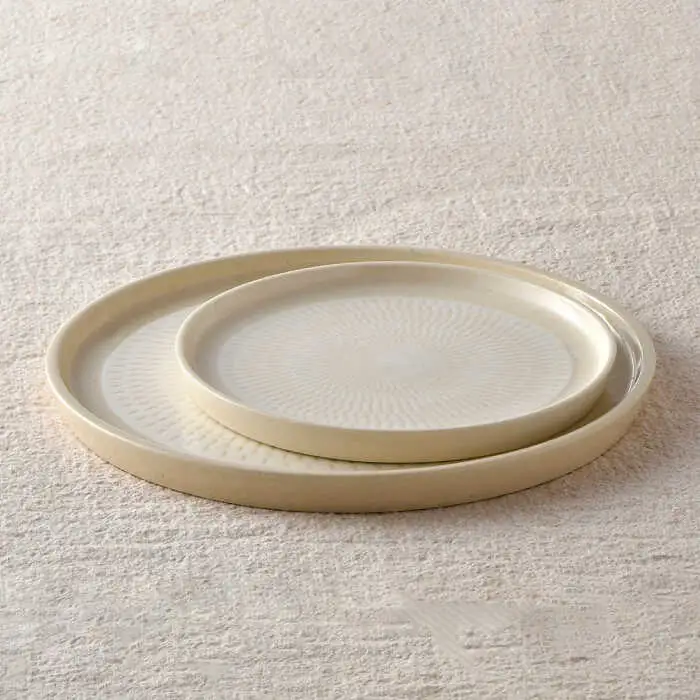 【波佐見焼】白刷毛飛び鉋 プレート M・L 2枚セット 食器 取り皿 陶器【利左エ門窯】 [QB43]  波佐見焼