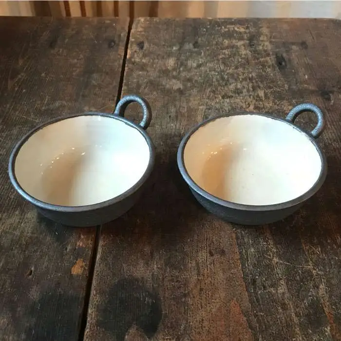 【 アイアン ブラック シリーズ 】 とんすい ペア 糸島市 / うつわと手仕事の店 研 器 陶器 食器 クラフト 手作り [ARD006]