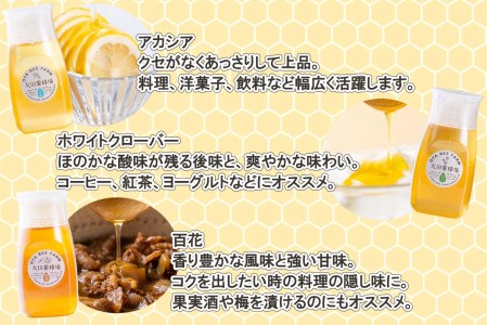 北海道産 天然 純粋 はちみつ 3種 計 900g 各300g 新ひだか町 推奨品 セット Ｂ