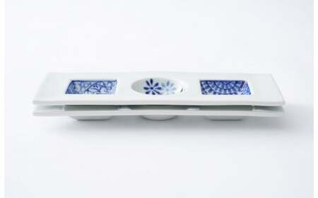 有田焼 染付○□三品盛 2枚セット 【大慶】皿 食器 ci020