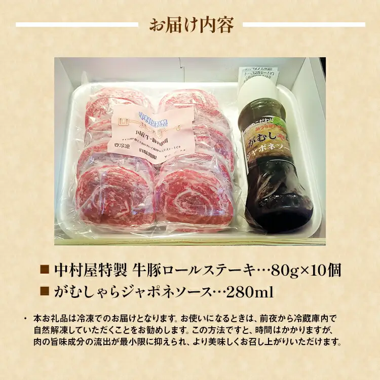 中村屋特製　牛豚ロールステーキ（80g×10個　ソース付）　AM003