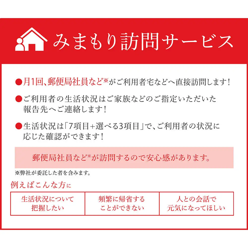 郵便局のみまもりサービス「みまもり訪問サービス」（12ヶ月）