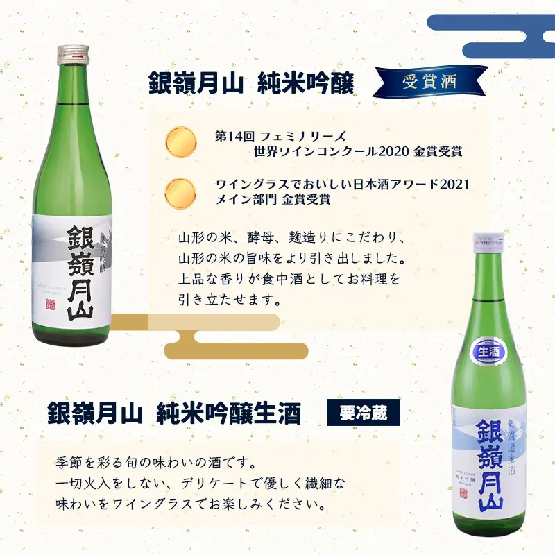 日本酒 定期便 全3回 720ml 計5本 日本酒 純米大吟醸 純米吟醸 銀嶺月山【2026年12月以降発送予定】　036-E-GS024