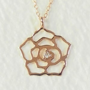K18ピンクゴールドダイヤモンド 薔薇ペンダントネックレス【HH-018730】