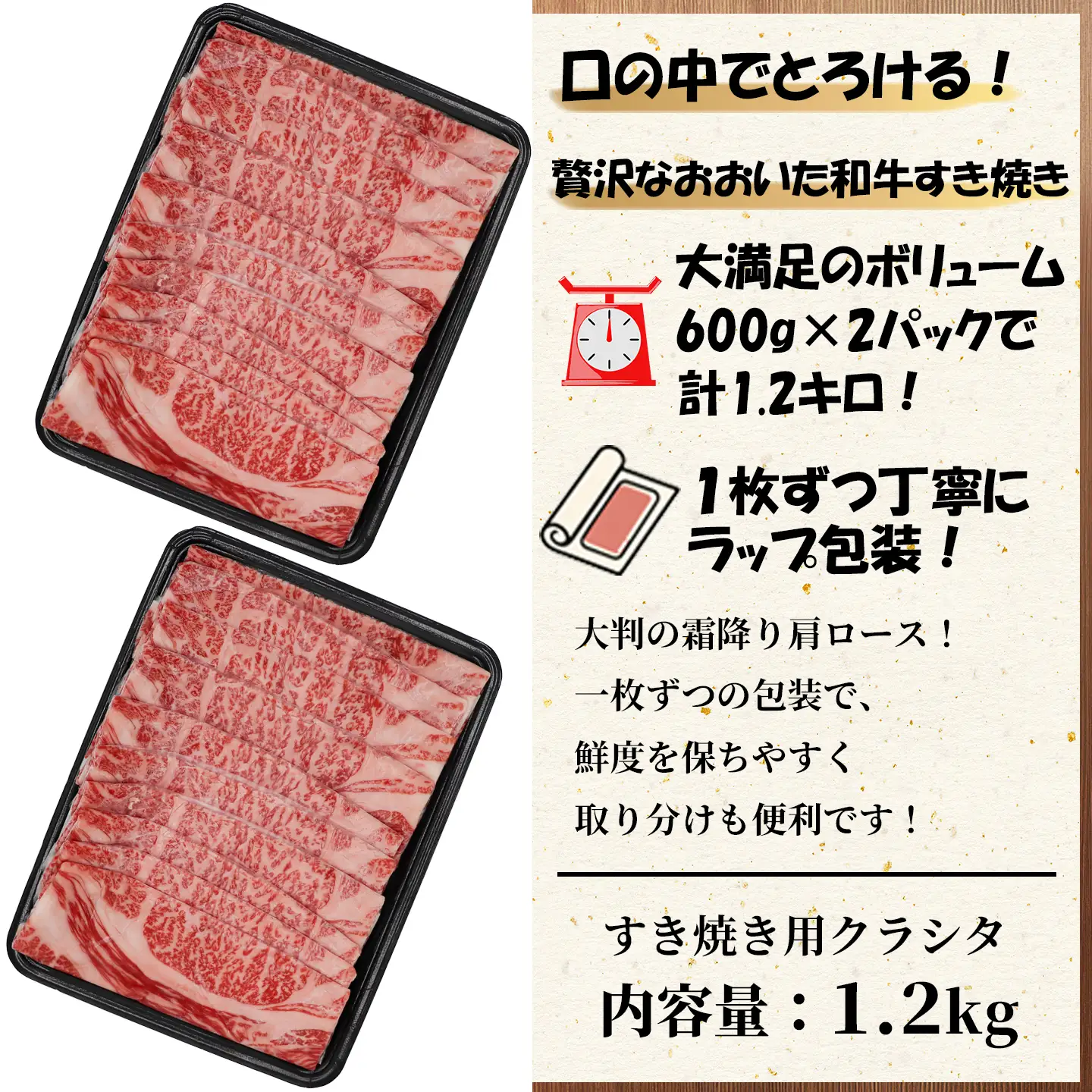 すき焼き 黒毛和牛 おおいた和牛 肩ロース ／ おおいた和牛 すき焼き用肩ロース クラシタロース 1.2kg ＜102-202＞