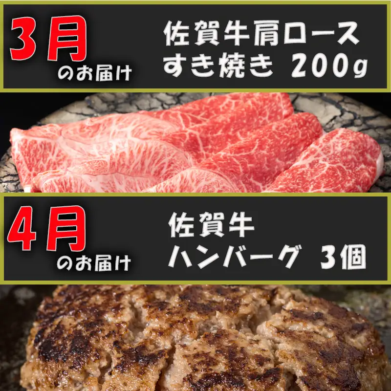 【定期便全12回】佐賀牛定期便「サーロイン(2回)・ローストビーフ(3回)・肩ロース・ハンバーグ(2回)・ロースブロック・カルビ(ロース)・カルビ(モモ)・しゃぶしゃぶ(ウデ)」 毎月発送いたします! ハンバーグ ステーキ