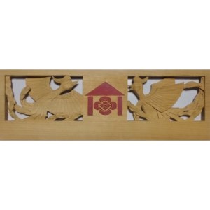【受注制作】家紋入り鳥居型額縁（鳳凰透かし彫り）【hms027】