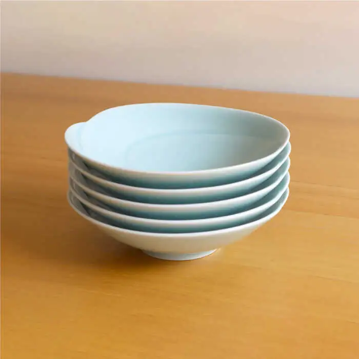 白山陶器】【グッドデザイン賞受賞】ともえ浅鉢（中）青白釉 5枚セット