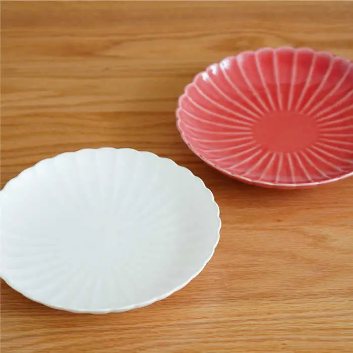 【波佐見焼】花しのぎ ペア 大皿 プレート (白鼠・薄赤) 食器 皿 【団陶器】 [PB79] 波佐見焼
