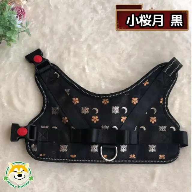 【 京都西陣金襴織 】中型犬ハーネス 華 （小桜月 黒）《柴犬柄コースター付き！》【柴犬コウタのハッピィショップ】［ 犬用ハーネス 背中に乗せてカチッと留めるだけ 胴輪 抜けにくい お正月 お祝い 人気 おすすめ ギフト プレゼント お取り寄せ 通販 送料無料 ふるさと納税 ］