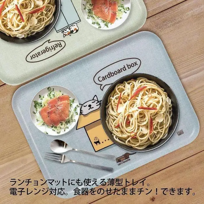 ネコダラトレイM角＆コースター 各1枚セット「タオルはふわふわベッド」 ネコだらけ 猫グッズ