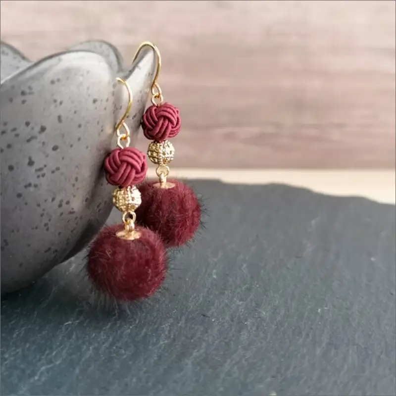 水引ピアス「ワインレッド」花時ピアス