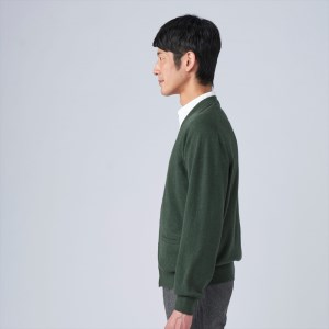 日本製 カシミヤ100% カーディガン グリーン Mサイズ [2638]