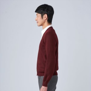 日本製 カシミヤ100% カーディガン ワイン 2Lサイズ [2644]