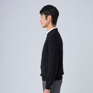 日本製 カシミヤ100% クルーネック ブラック Lサイズ [2647]