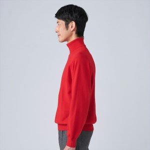 日本製 カシミヤ100% タートルネック 赤 Lサイズ [2655]