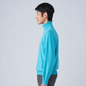 日本製 カシミヤ100% タートルネック ターコイズブルー Mサイズ [2658]