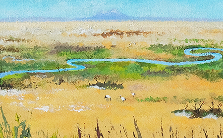 北海道釧路町の大自然　絵画「春近し湿原」　1枚(M6号サイズ)【1276723】