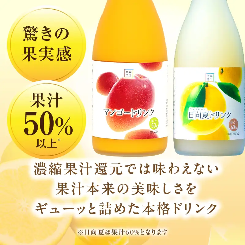 【定期便・全3回】あふれる果実感！マンゴー・日向夏ドリンク２本セット(各720ml)×3回 定期 定期便 ドリンク_K021-T010