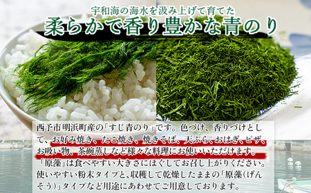 ＜打ち抜き海水で育てた「すじ青のり」（粉末3g×6パック 原藻3g×6パック ）＞ 甲殻類アレルギーフリー 色づけ 香りづけ お好み焼き たこ焼き 焼きそば 天ぷら おはぎ ピザ 佐藤真珠 愛媛県 西予市【常温】『最短10営業日以内に順次発送予定』ASS0005