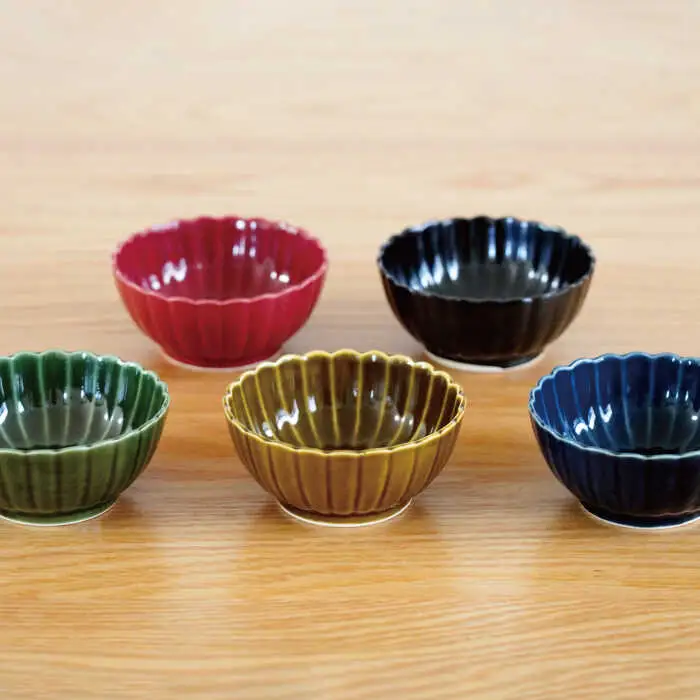 【波佐見焼】花しのぎ 丸小付 5色セット(墨・紅・藍・織部・鴬茶) 小鉢 食器 皿 【団陶器】 [PB84] 波佐見焼