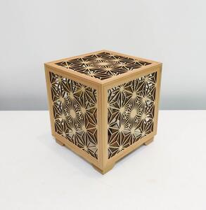 レーザー行灯「趣」キューブ 八重桜と麻の葉組子模様