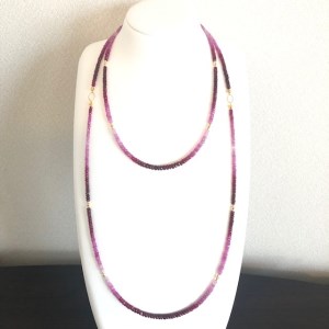 K18ルビー２連ネックレス　２WAYデザイン　グラデーションカラー　YF-03