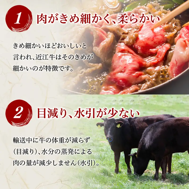【冷蔵でお届け可】近江牛すき焼き・しゃぶしゃぶ用モモ肉スライス　500g 霜降り牛 産地直送  ブランド和牛 国産和牛 国産和牛 近江牛 日本三大和牛 AJ-0004