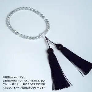 あこや本真珠グレーチョーカーネックレス/イヤリング/念珠3点セット 真珠7-7.5mm R14129