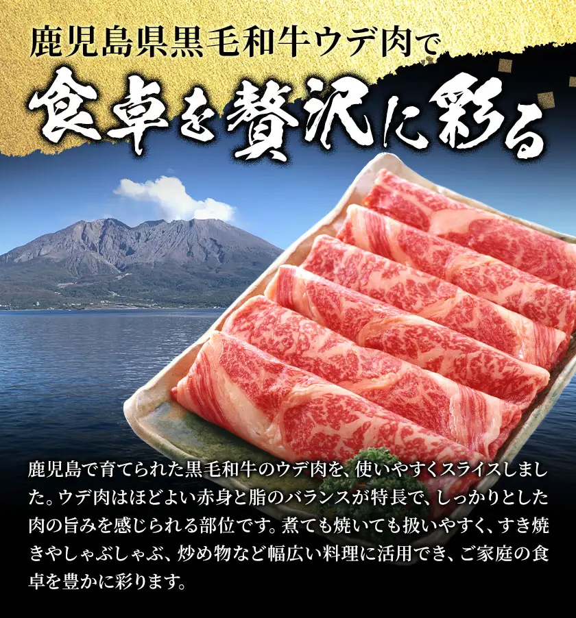 鹿児島県産 黒毛和牛 ウデ スライス 900g 300g×3パック 北さつま農協《60日以内に出荷予定(土日祝除く)》
