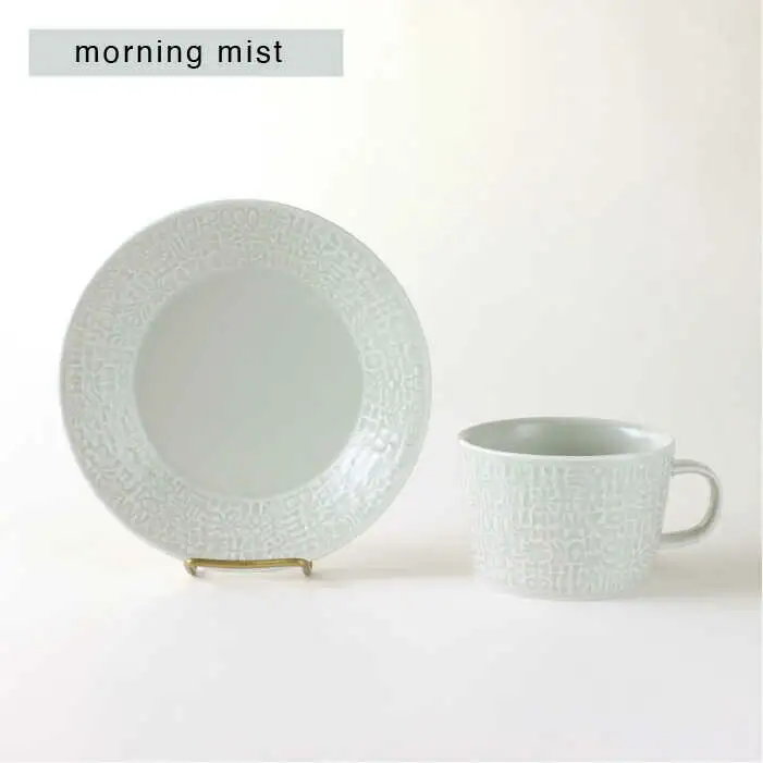 【波佐見焼】PATTERNED PLATE・MUG プレート マグカップ ペア 4点セット ecru＋morning mist 食器 皿 【BIRDS’ WORDS】 [CF001] 波佐見焼 食器