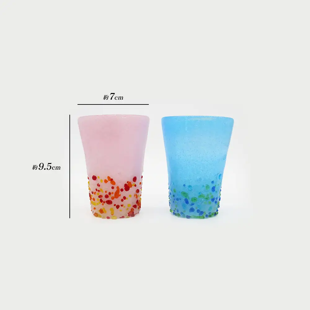 ＜琉球ガラス＞ 泡つぶつぶ ビアグラス 2種×各1個 セット（青系、オレンジ系）