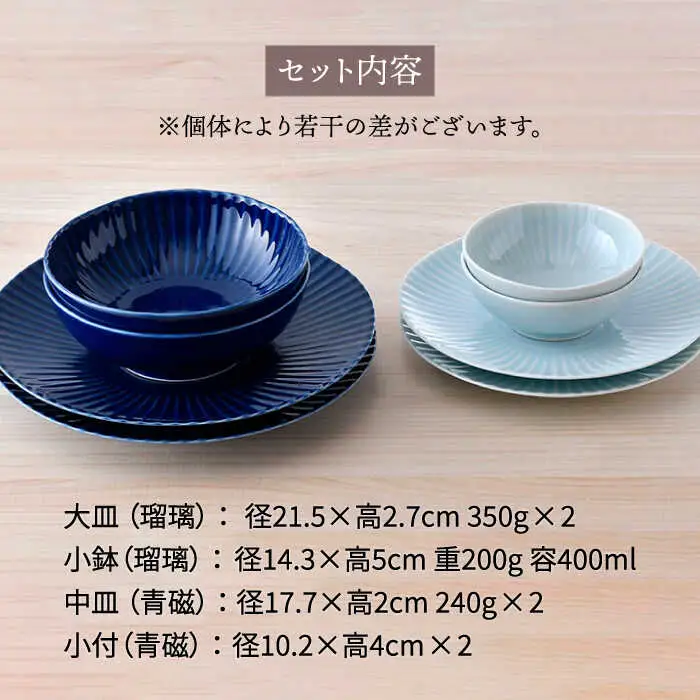 【波佐見焼】しのぎ 瑠璃・青磁 ボウル・中皿・大皿 8点セット 食器 皿 【一龍陶苑】 [CC63] 波佐見焼