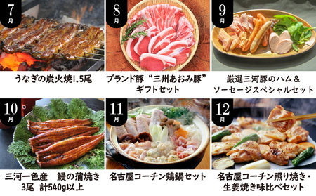 碧南市がチョイスした厳選定期便！ 【全12回】厳選！うなぎとお肉の定期便(毎月お届け）　H028-086