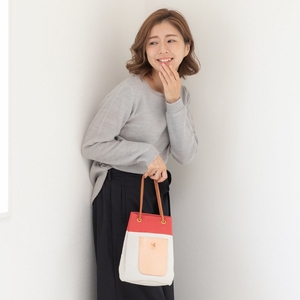 斬新なバイカラーが新鮮！ 帆布巾着トート レッド【0908-1】