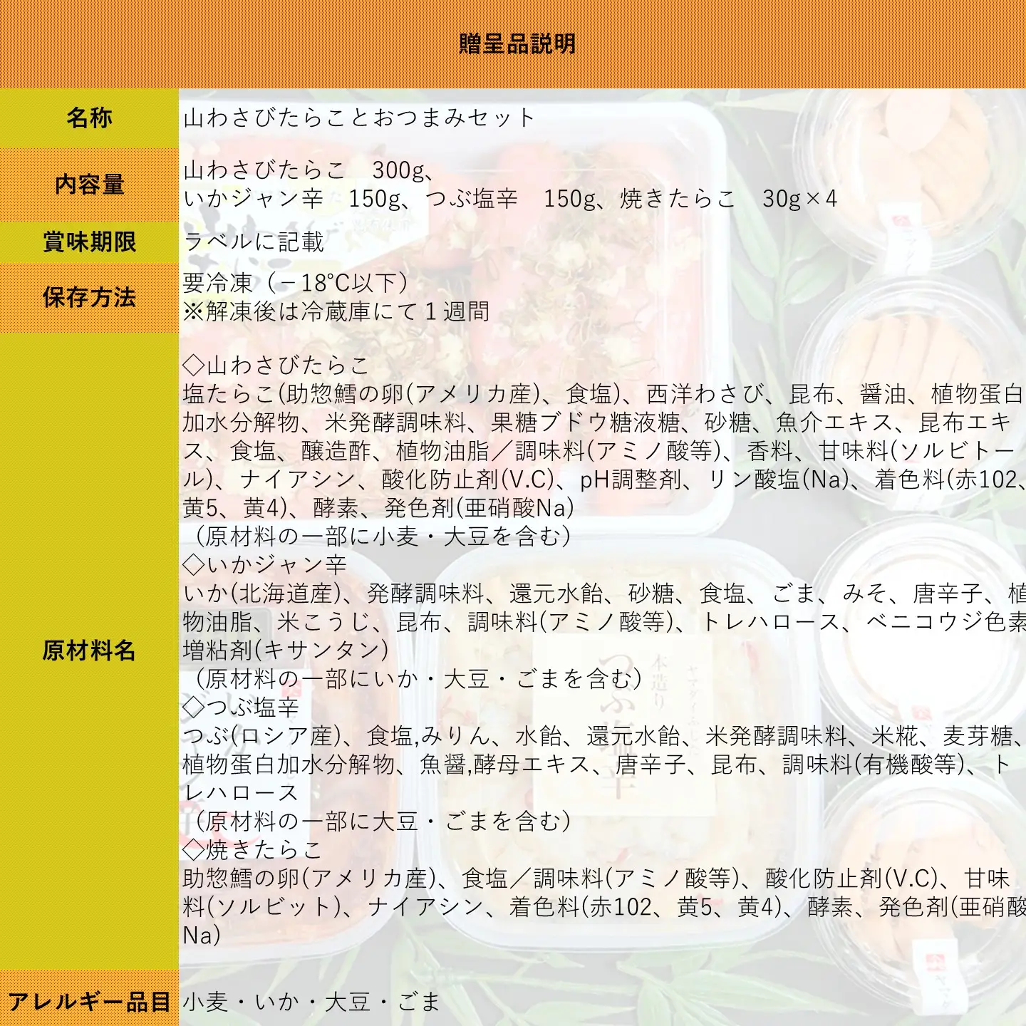 【FN】山わさびたらことおつまみセット ～古平町から直送～